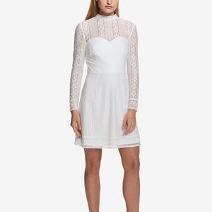 Kensie Long Sleeve White Lace Sweetheart Dress